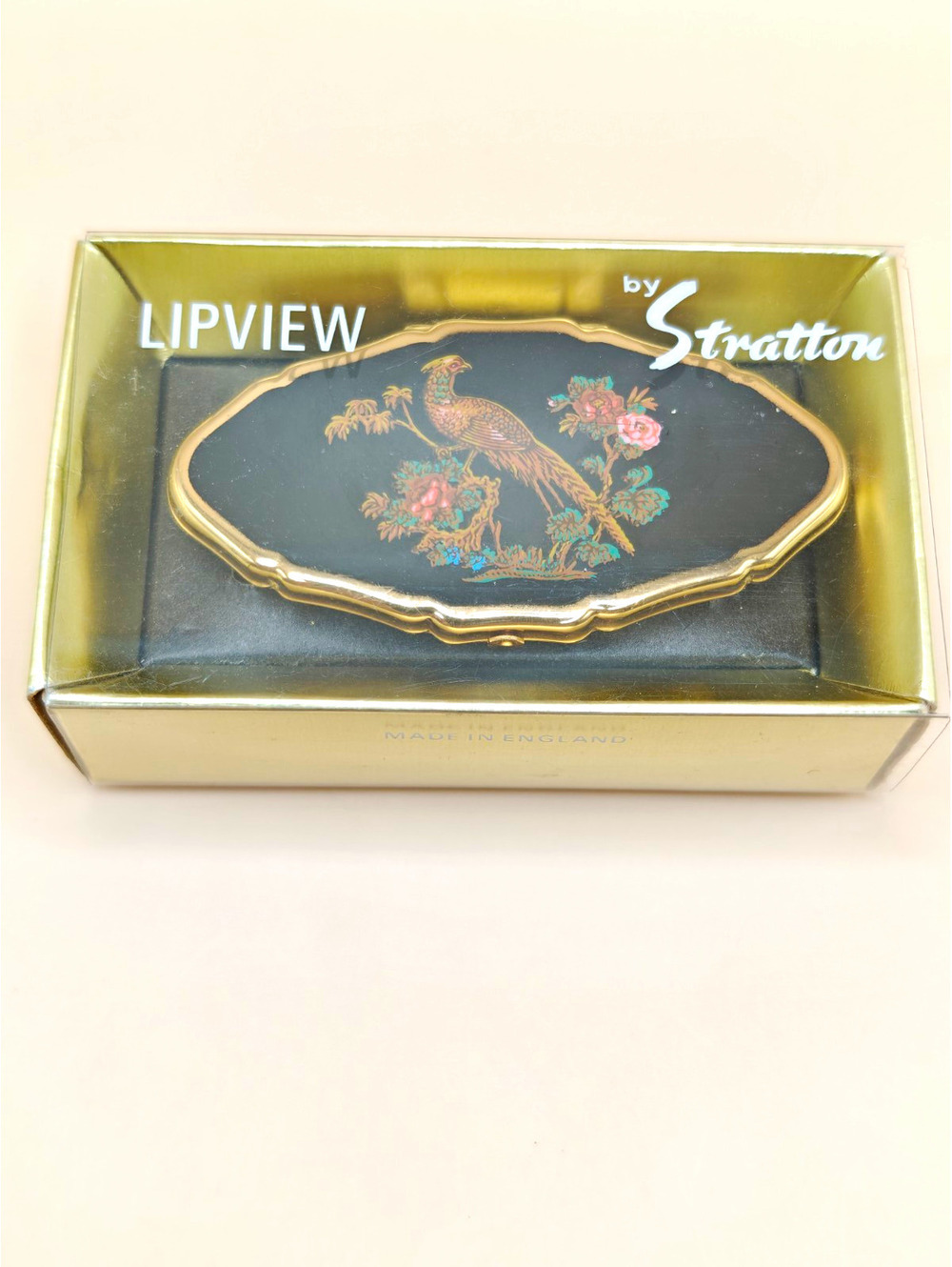 Stratton Lipview Oval Compact Mirror with Lipstick Holder Bird Floral England